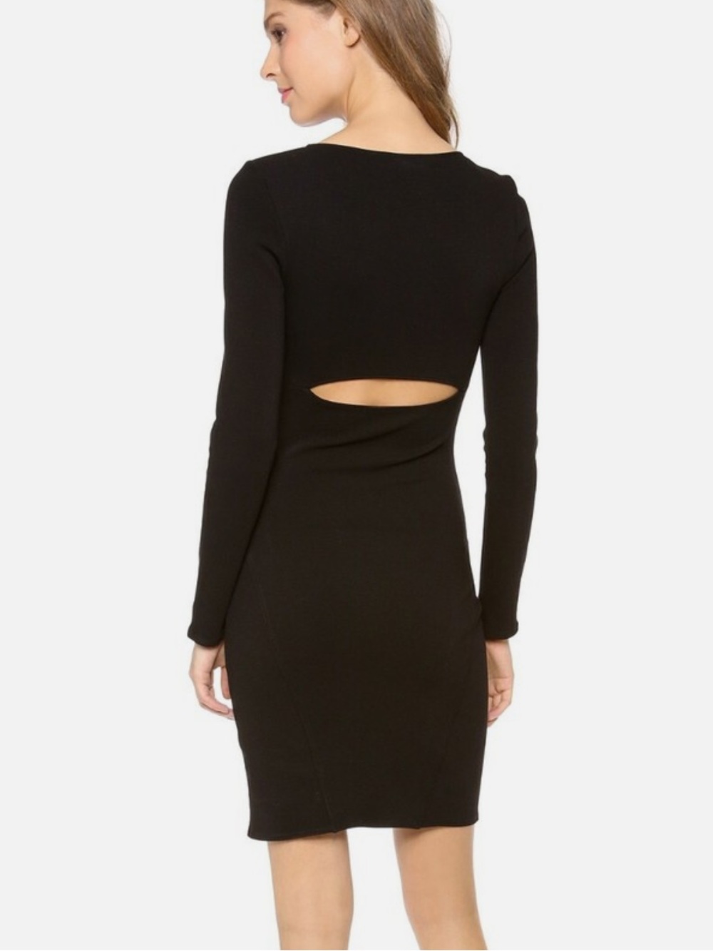 Helmut Lang Gala Piped Cutout Knit Long Sleeve Black Bodycon Dress